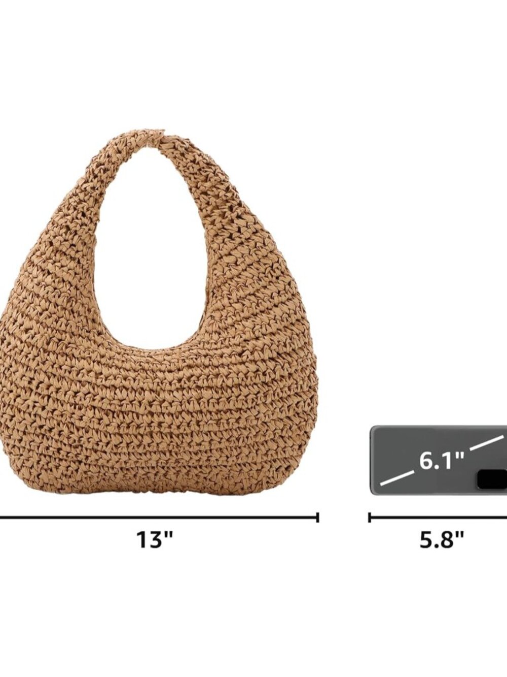 Straw Bag for Women Crescent Shoulder Handbag Straw Summer Beach Tote Handbag Ra - Picture 3 of 7